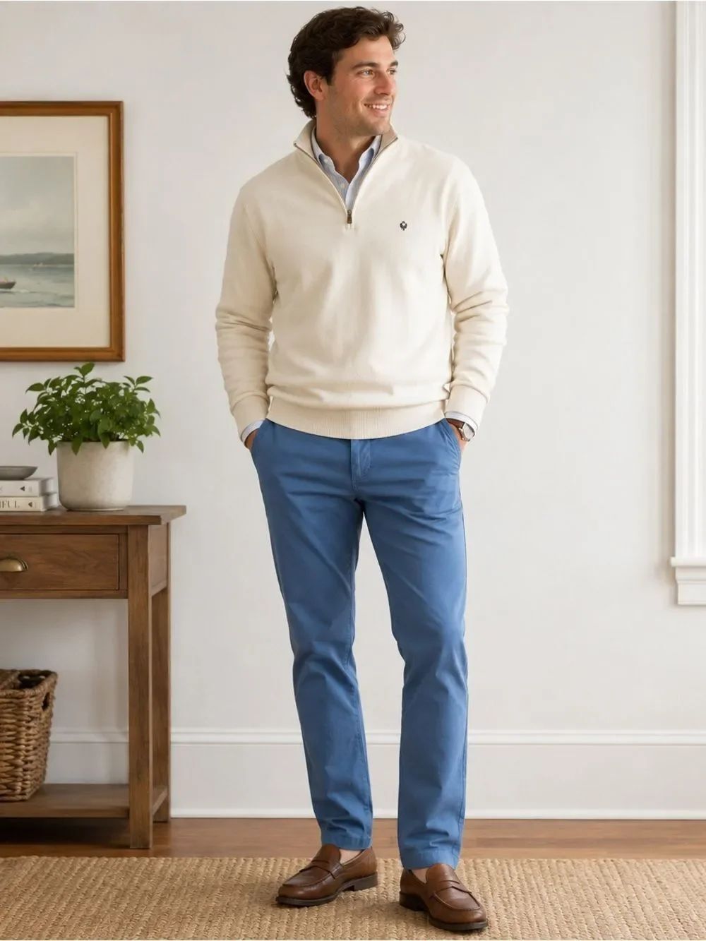 J. Crew Stretch Chino Pants Men’s 32x34 Blue Slim Straight Preppy Casual